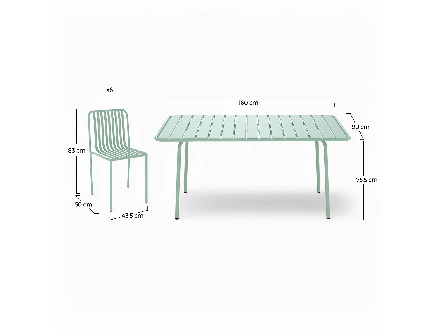Mesa y sillas de jardín para 6 personas de metal verde - Yumi