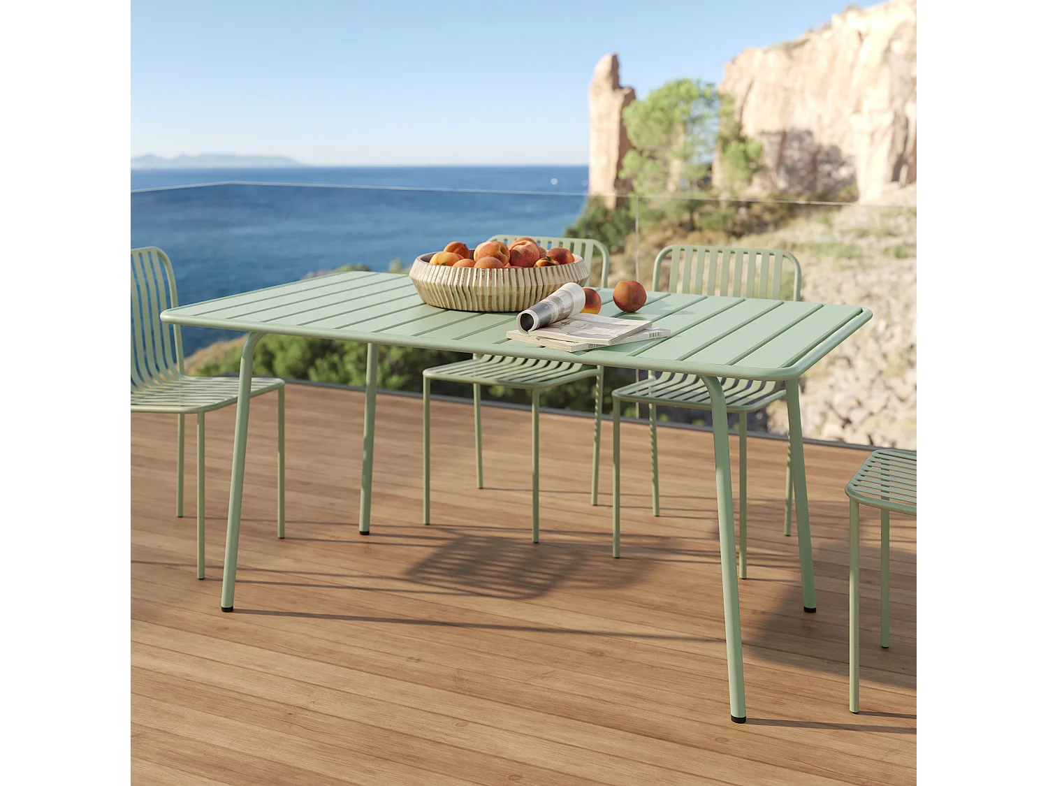 Mesa y sillas de jardín para 6 personas de metal verde - Yumi