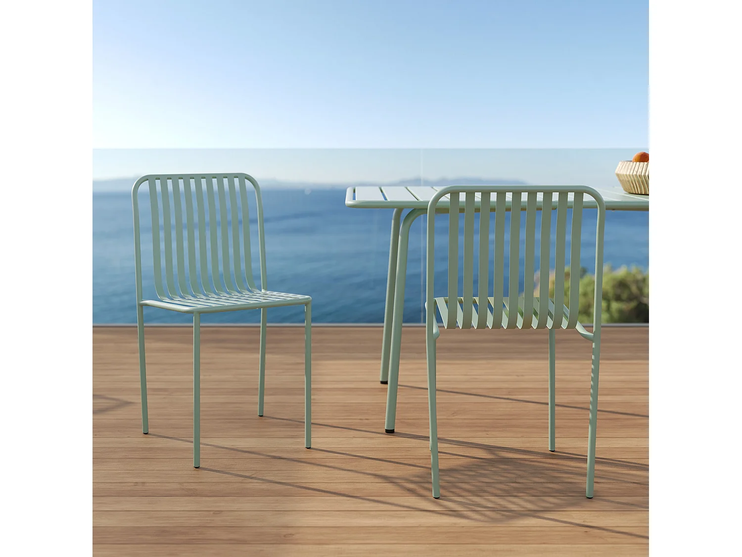 Mesa y sillas de jardín para 6 personas de metal verde - Yumi