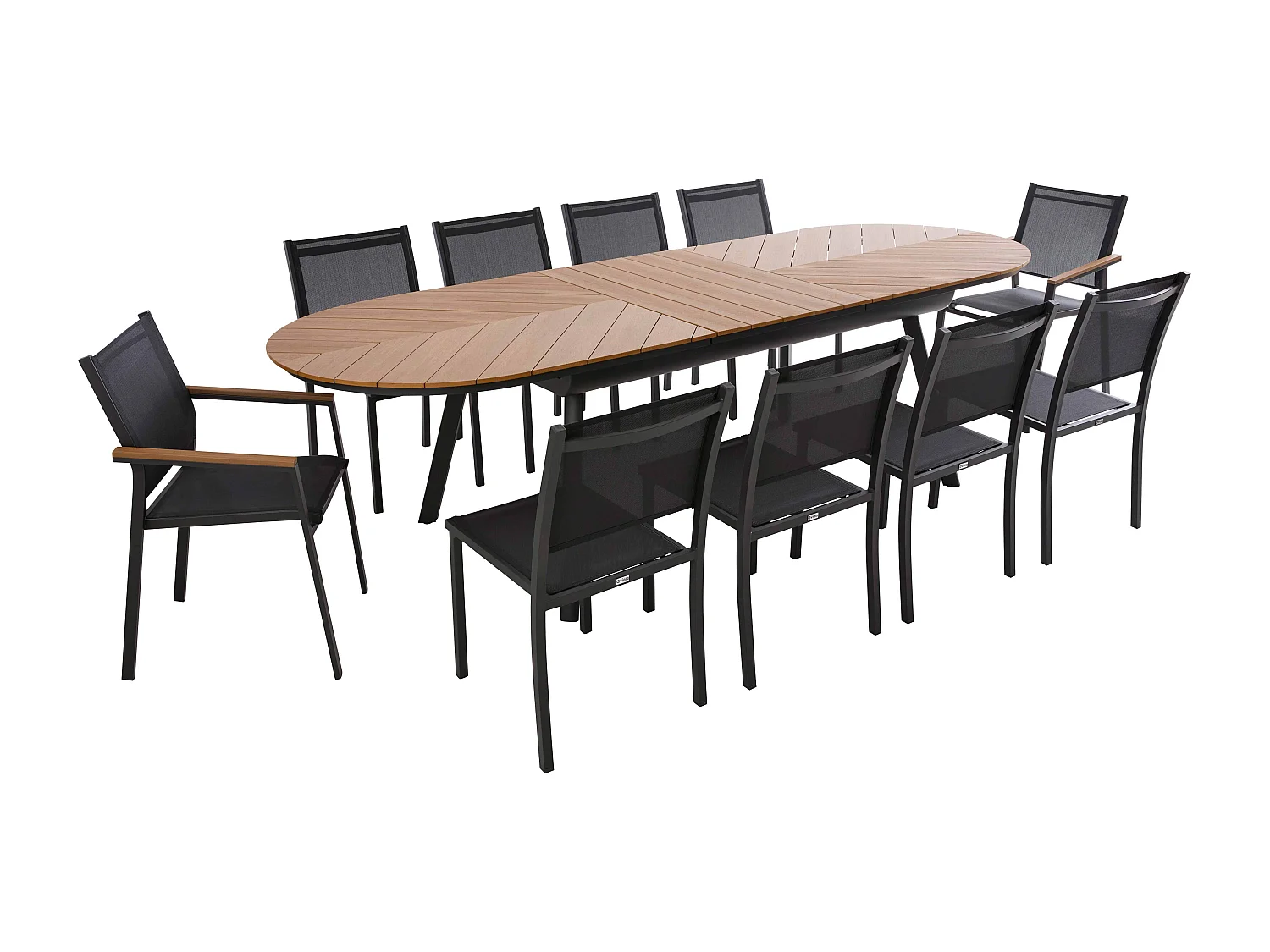 Ensemble table extensible 220/280 cm et 10 chaises de jardin