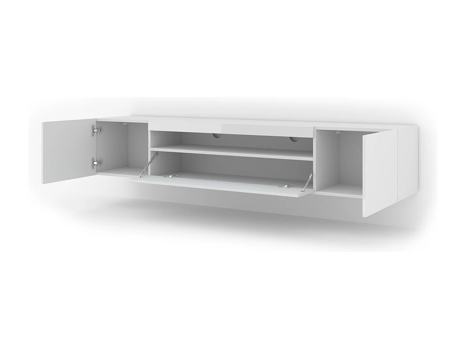 Meuble TV AURA 200 cm suspendu ou debout blanc mat / blanc brillant