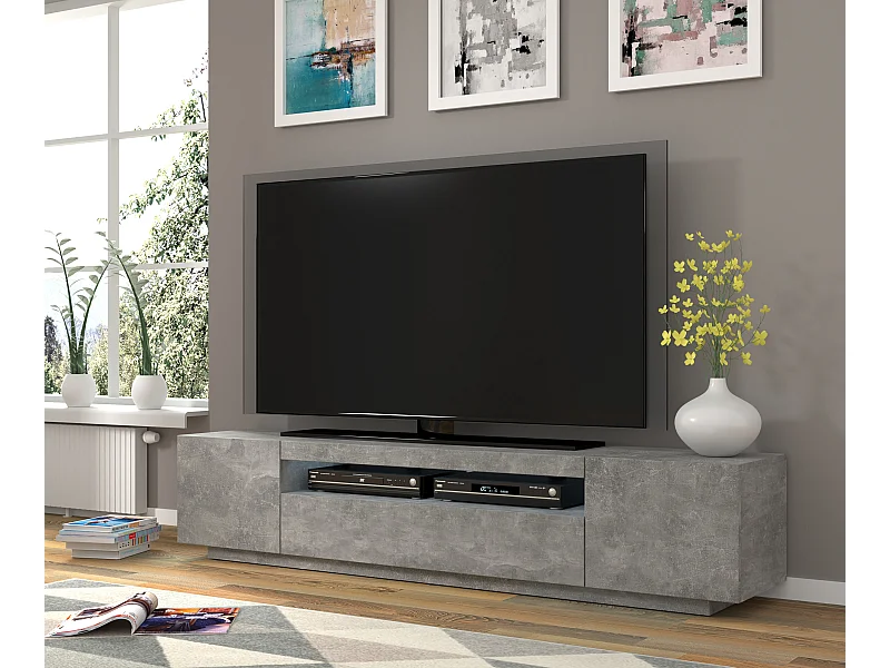 TV-kast AURA 200 cm hangend of staand, betonlook + LED