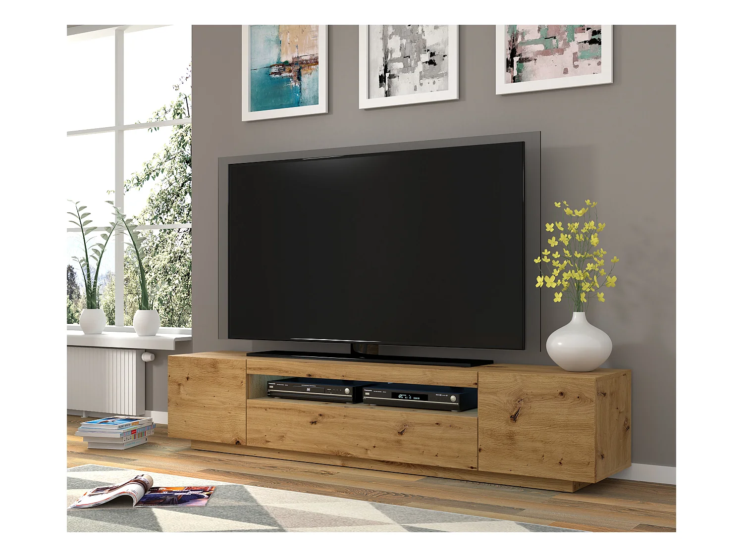 Meuble TV AURA 200 cm suspendu ou debout chêne artisanal