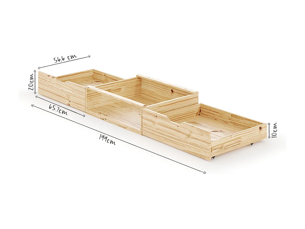 Pack lit avec 4 tiroirs et matelas 140x200 cm bois massif bois naturel JUDY