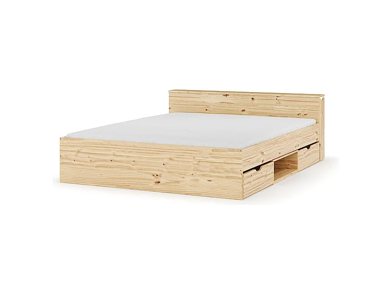 Pack lit avec 2 tiroirs et matelas 160x200 cm bois massif bois naturel JUDY