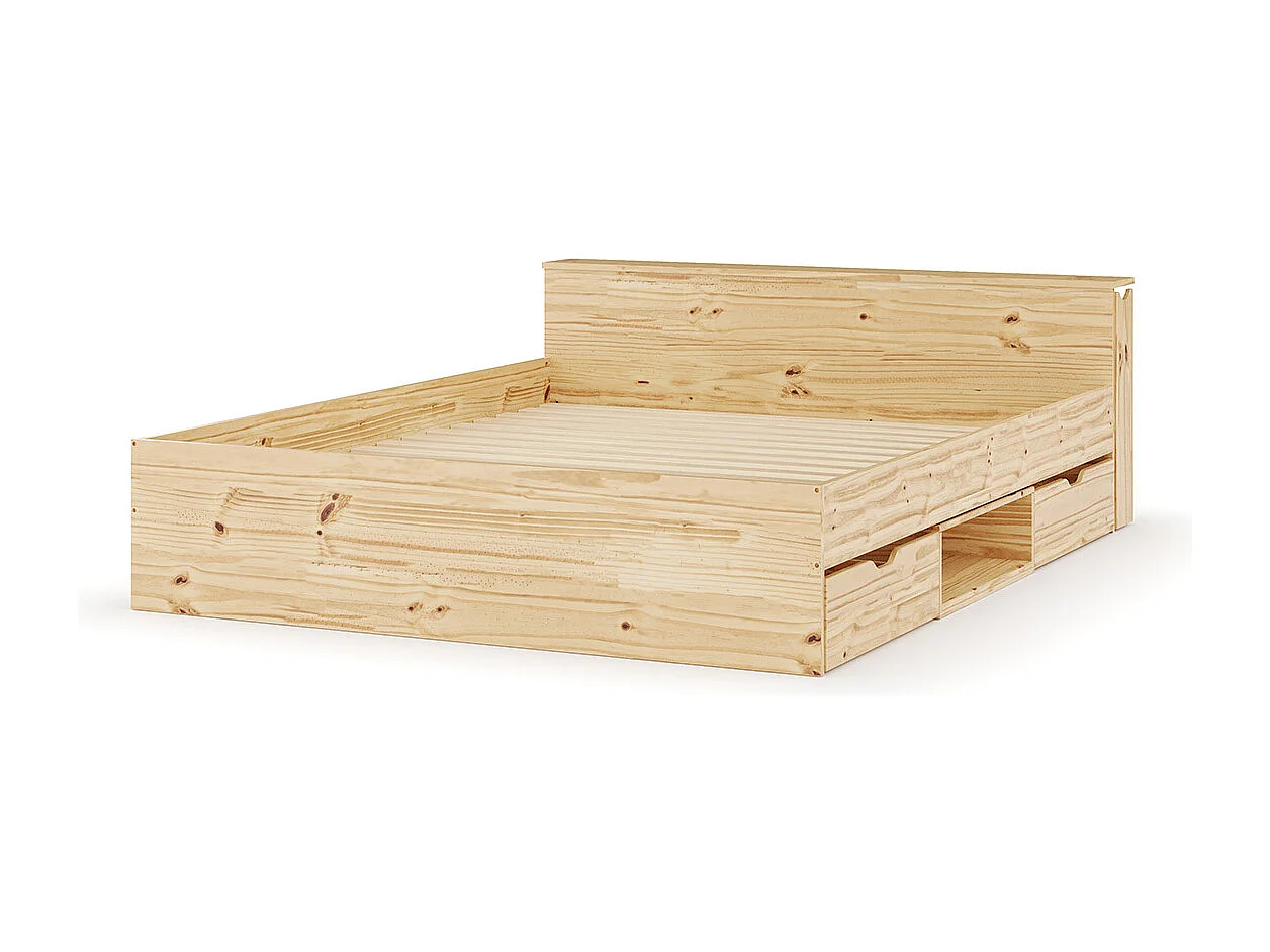 Lit avec rangement et 2 tiroirs 140x200 cm bois massif bois naturel JUDY