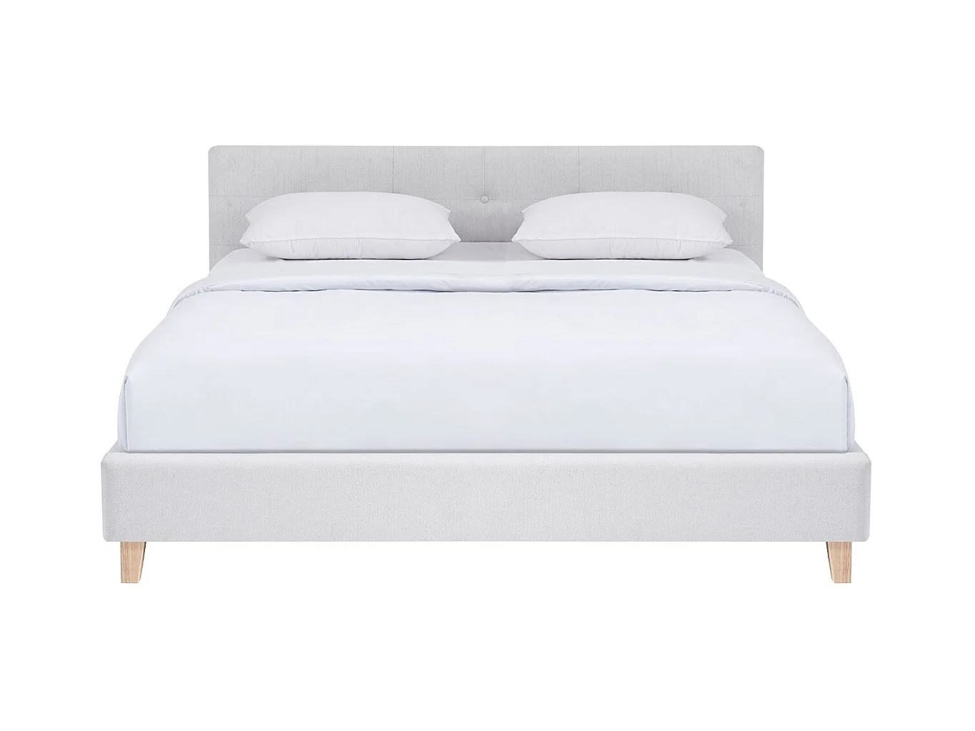 Lit adulte 140x190 cm avec tête de lit capitonnée en tissu beige - Milo