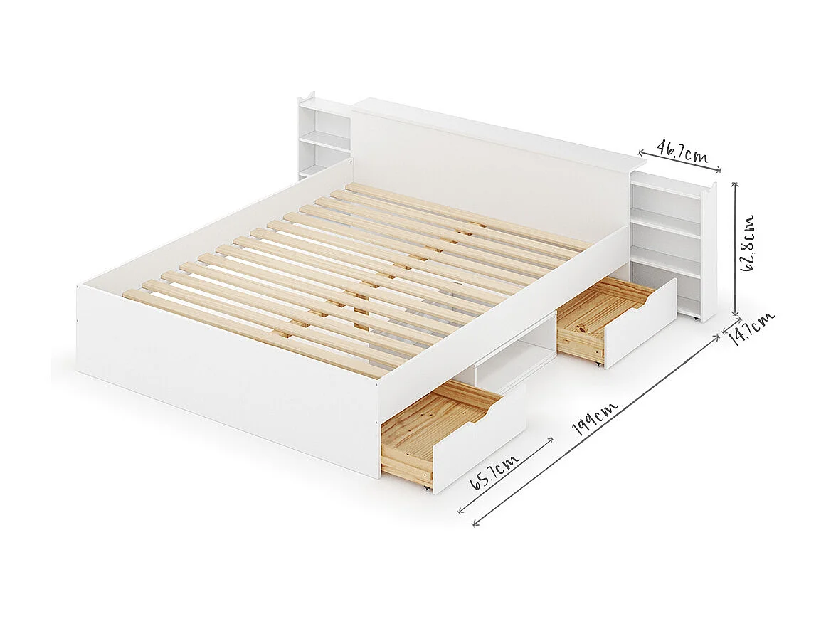 Pack lit avec 2 tiroirs et matelas 140x200 cm bois massif blanc JUDY