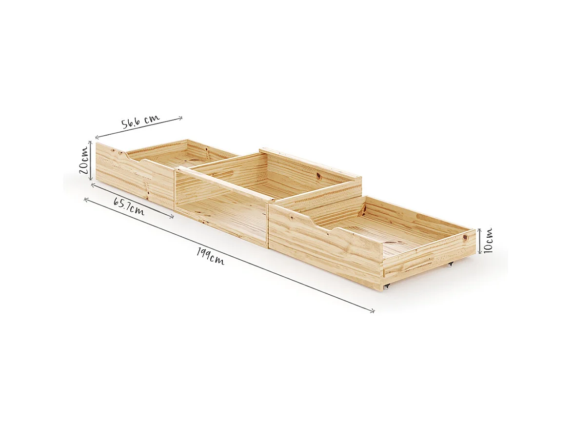 Lit avec rangement et 2 tiroirs 160x200 cm bois massif bois naturel JUDY
