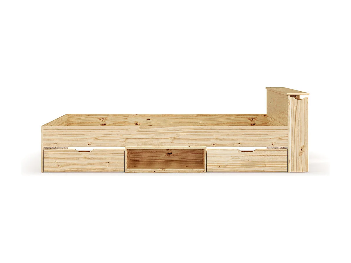 Lit avec rangement et 2 tiroirs 160x200 cm bois massif bois naturel JUDY