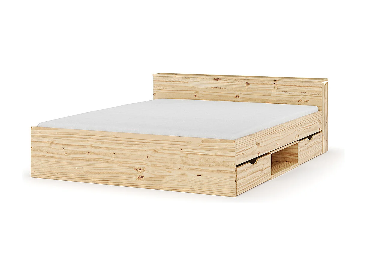 Lit avec rangement et 2 tiroirs 160x200 cm bois massif bois naturel JUDY