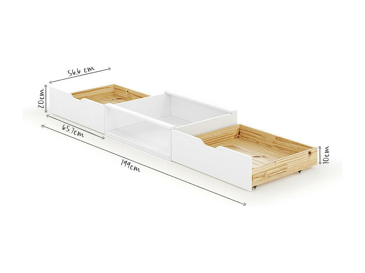 Pack lit avec 4 tiroirs et matelas 140x200 cm bois massif blanc JUDY