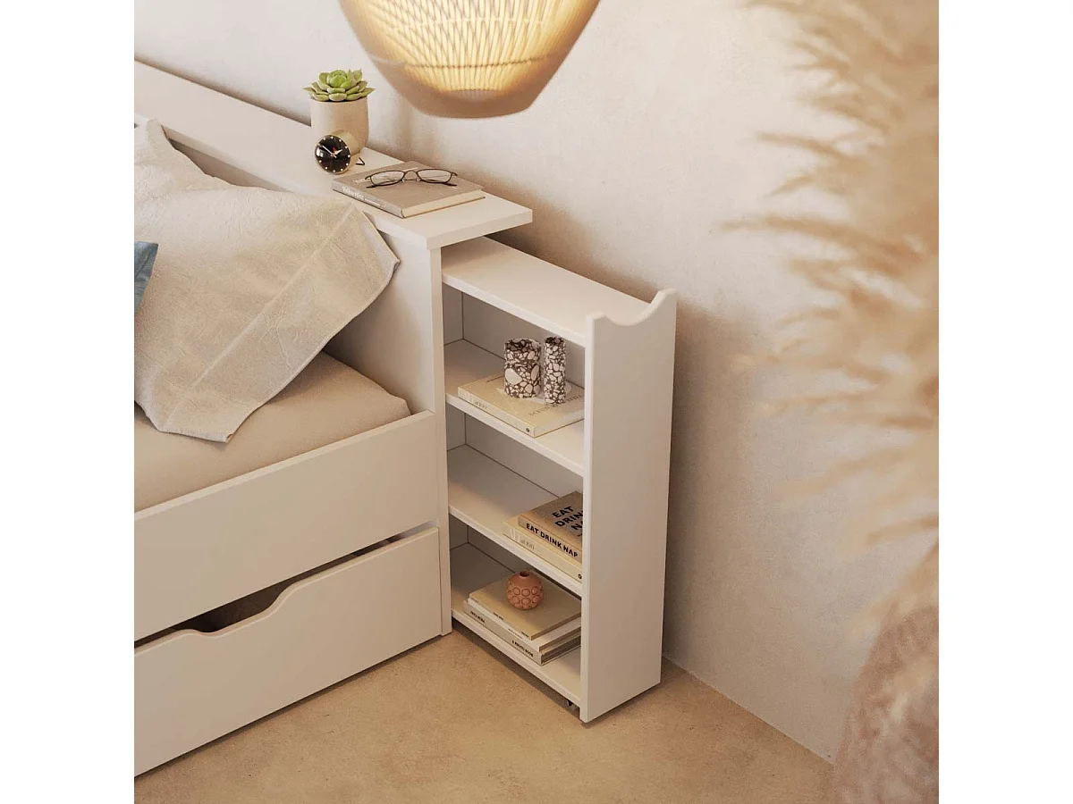 Lit avec rangement et 2 tiroirs 140x200 cm bois massif blanc JUDY