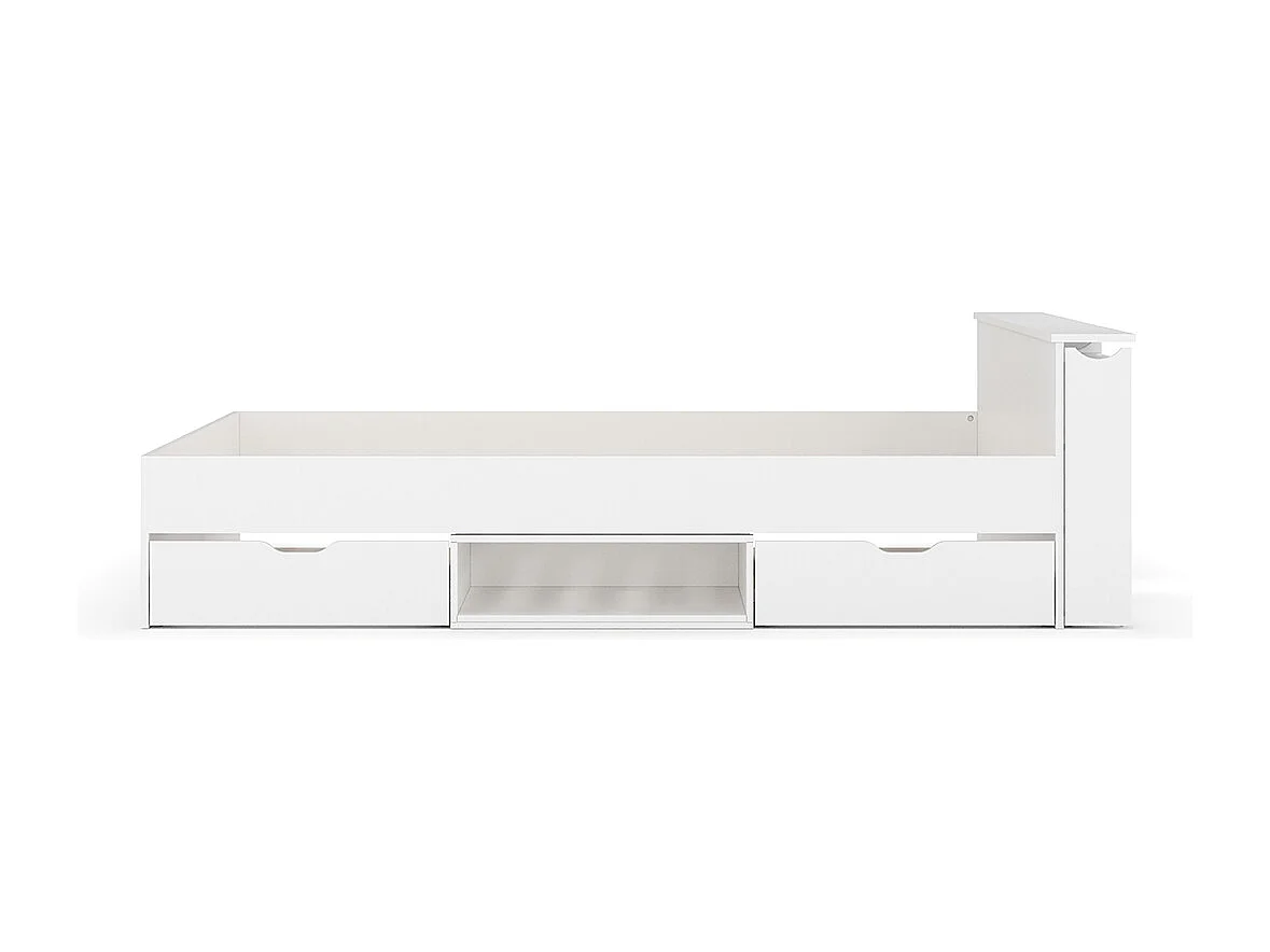 Lit avec rangement et 2 tiroirs 140x200 cm bois massif blanc JUDY