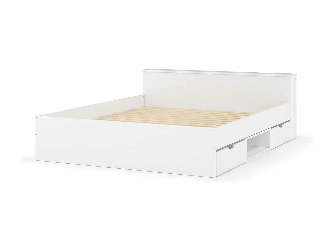 Lit avec rangement et 2 tiroirs 140x200 cm bois massif blanc JUDY