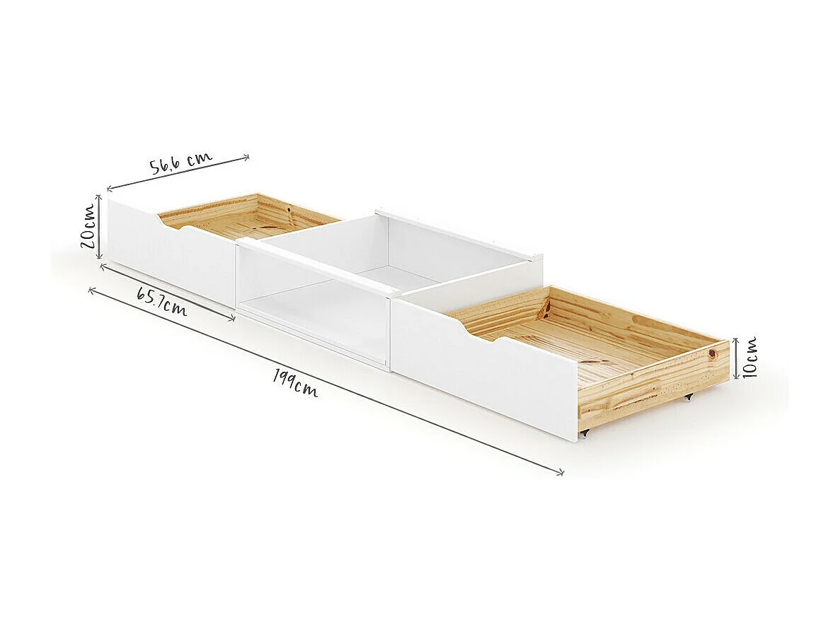 Lit avec rangement et 2 tiroirs 140x200 cm bois massif blanc JUDY