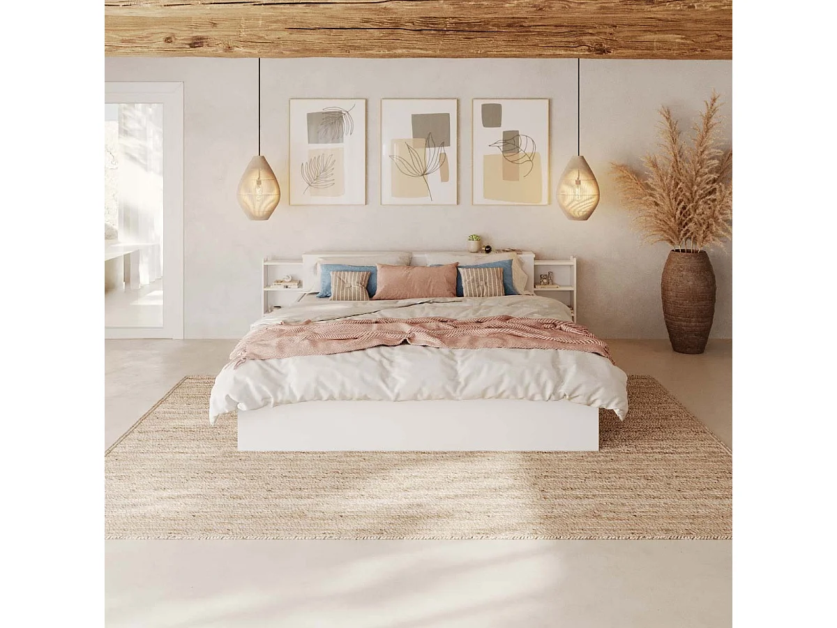 Lit avec rangement et 2 tiroirs 140x200 cm bois massif blanc JUDY