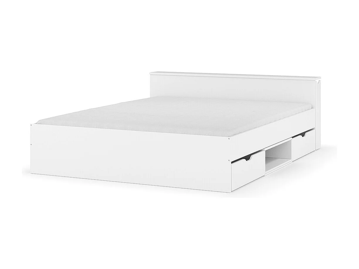 Lit avec rangement et 2 tiroirs 140x200 cm bois massif blanc JUDY