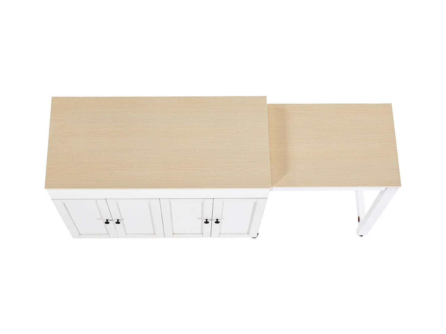 Zentrale Kücheninsel mit 4 Türen - Ausziehbares Tablett - 118(180)x46x94 cm - Weiß+ Natürlich