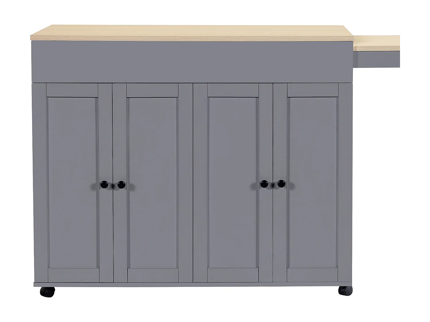 Ilot central de cuisine avec 4 portes - Plateau extensible - 118(180)x46x94 cm - Gris+naturel