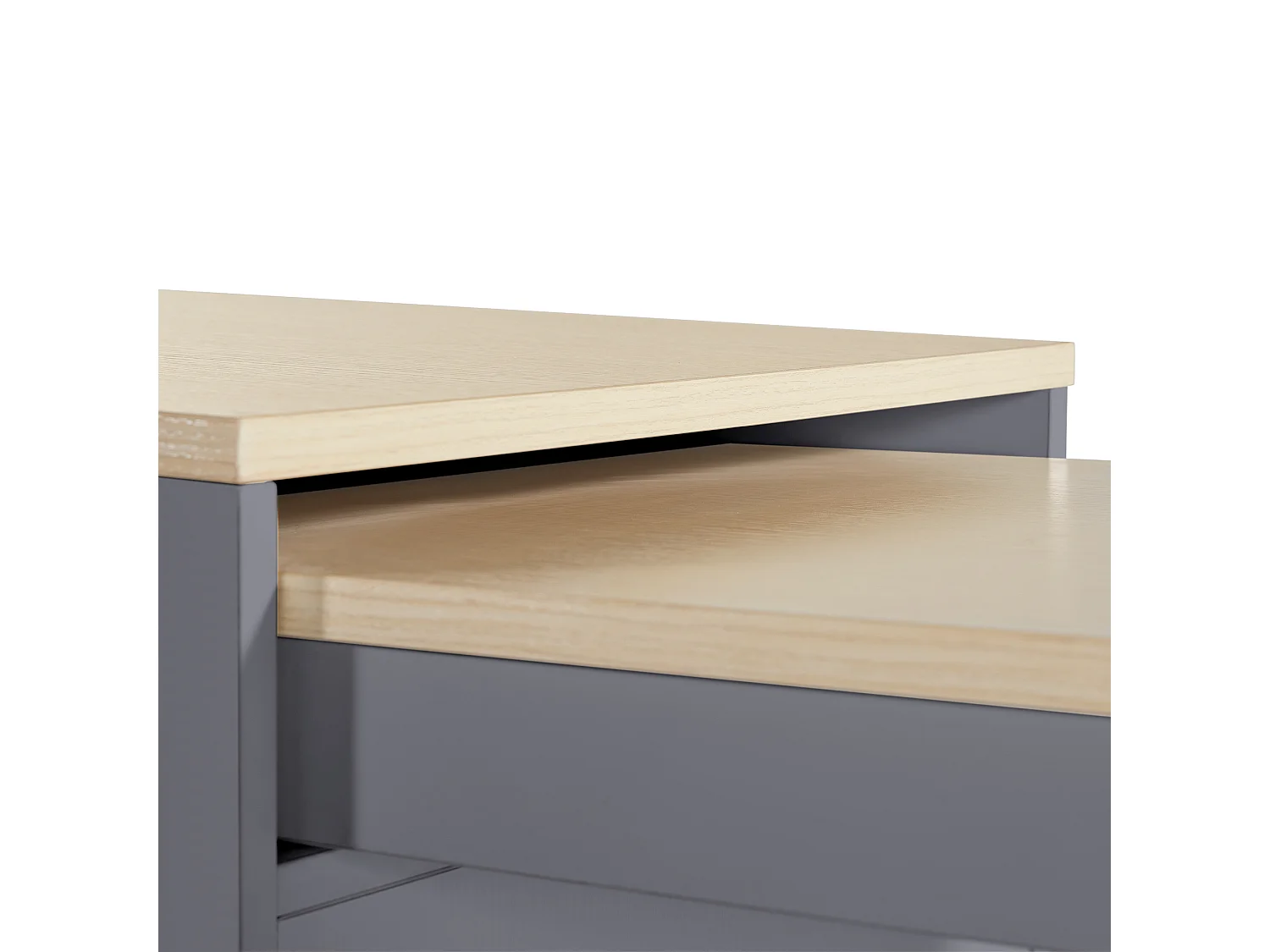 Ilot central de cuisine avec 4 portes - Plateau extensible - 118(180)x46x94 cm - Gris+naturel