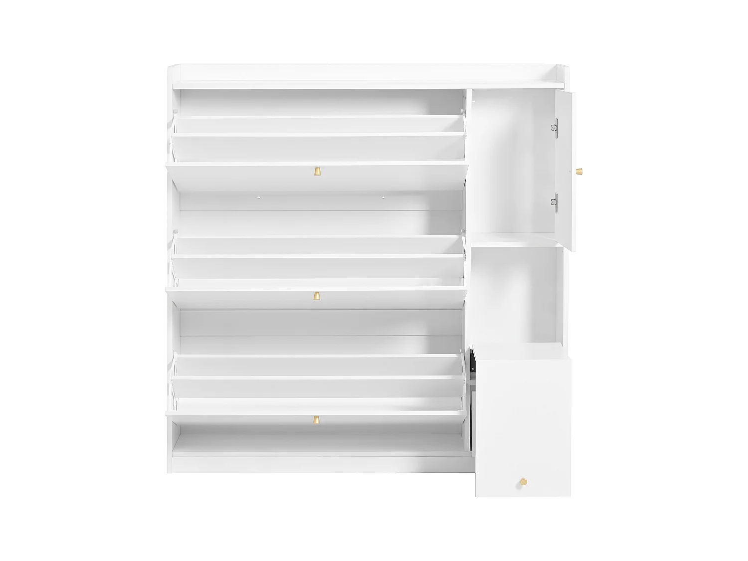 Mueble para zapatos multifuncional 119x24x122 cm - con 3 cajones plegables - con banco plegable - con una puerta - blanco