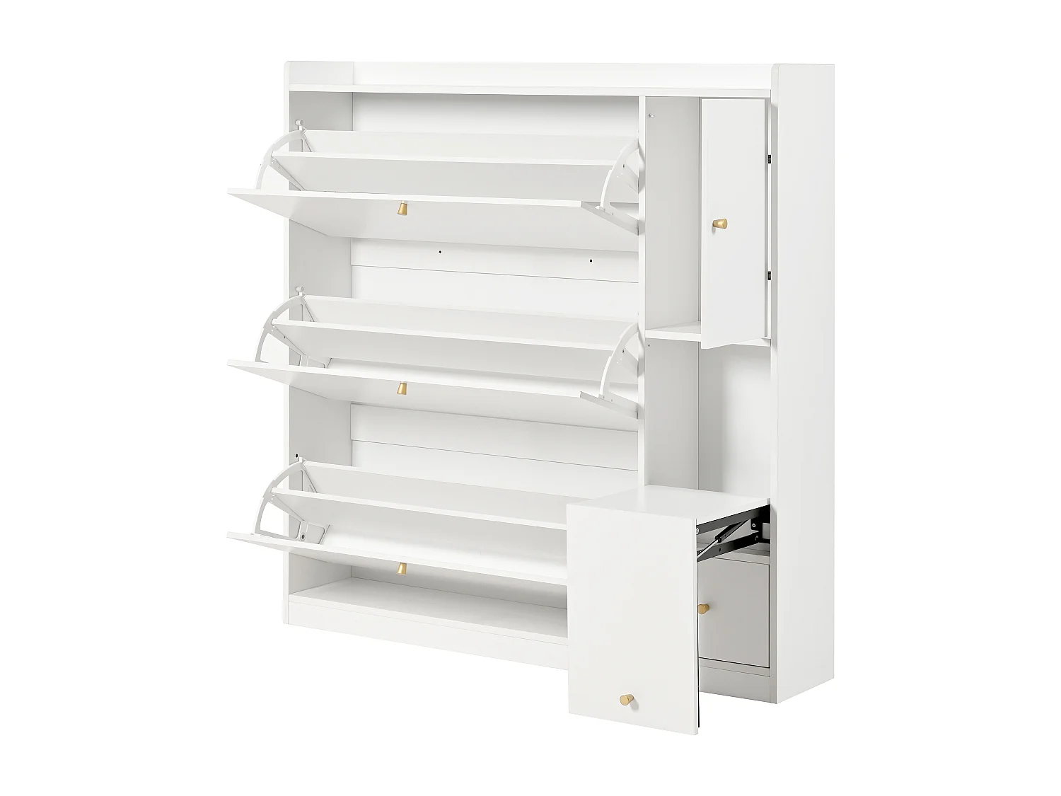 Mueble para zapatos multifuncional 119x24x122 cm - con 3 cajones plegables - con banco plegable - con una puerta - blanco