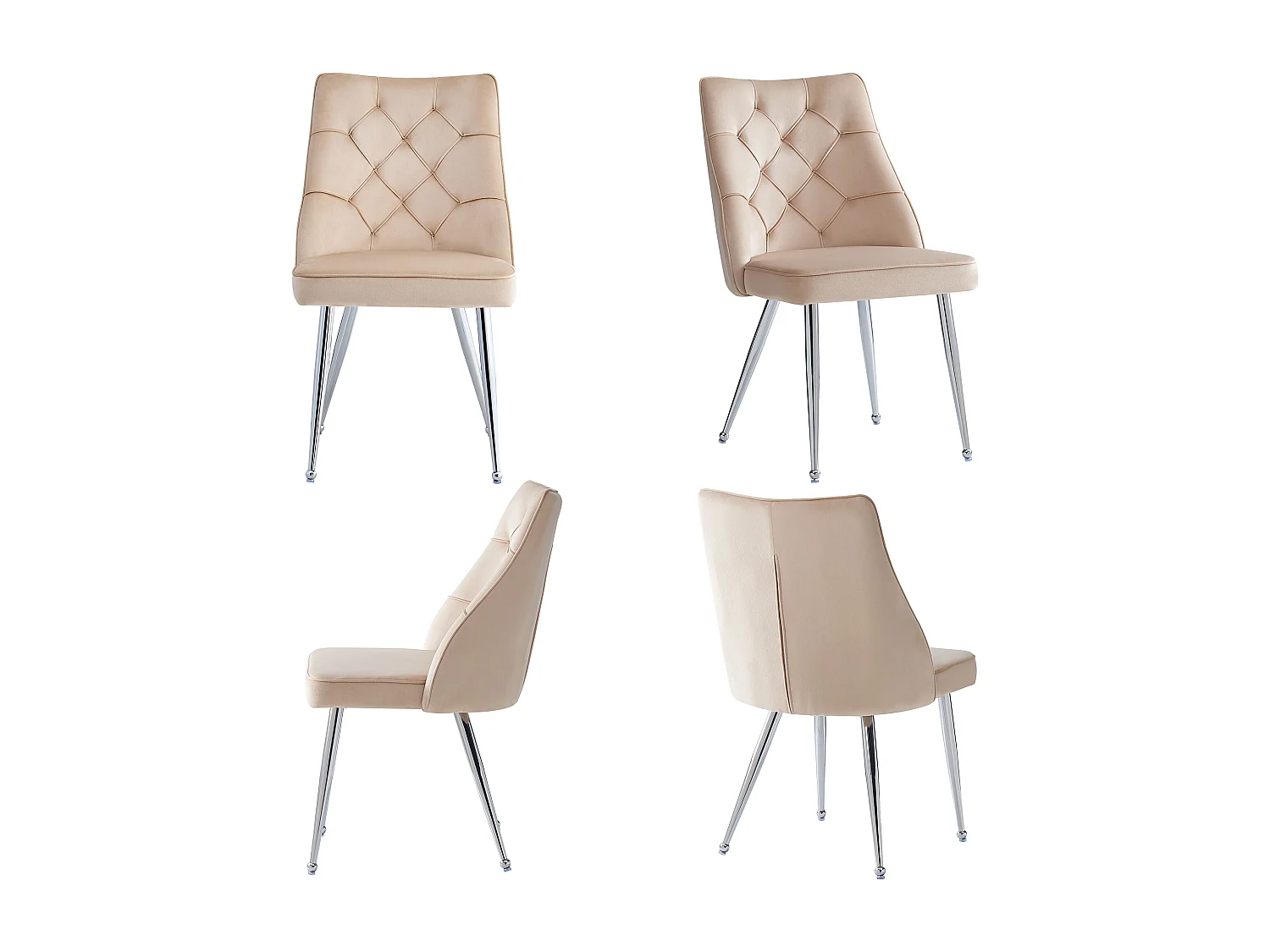 Set van 4 stoelen - Hoogwaardig fluweel - Metalen poten - Beige