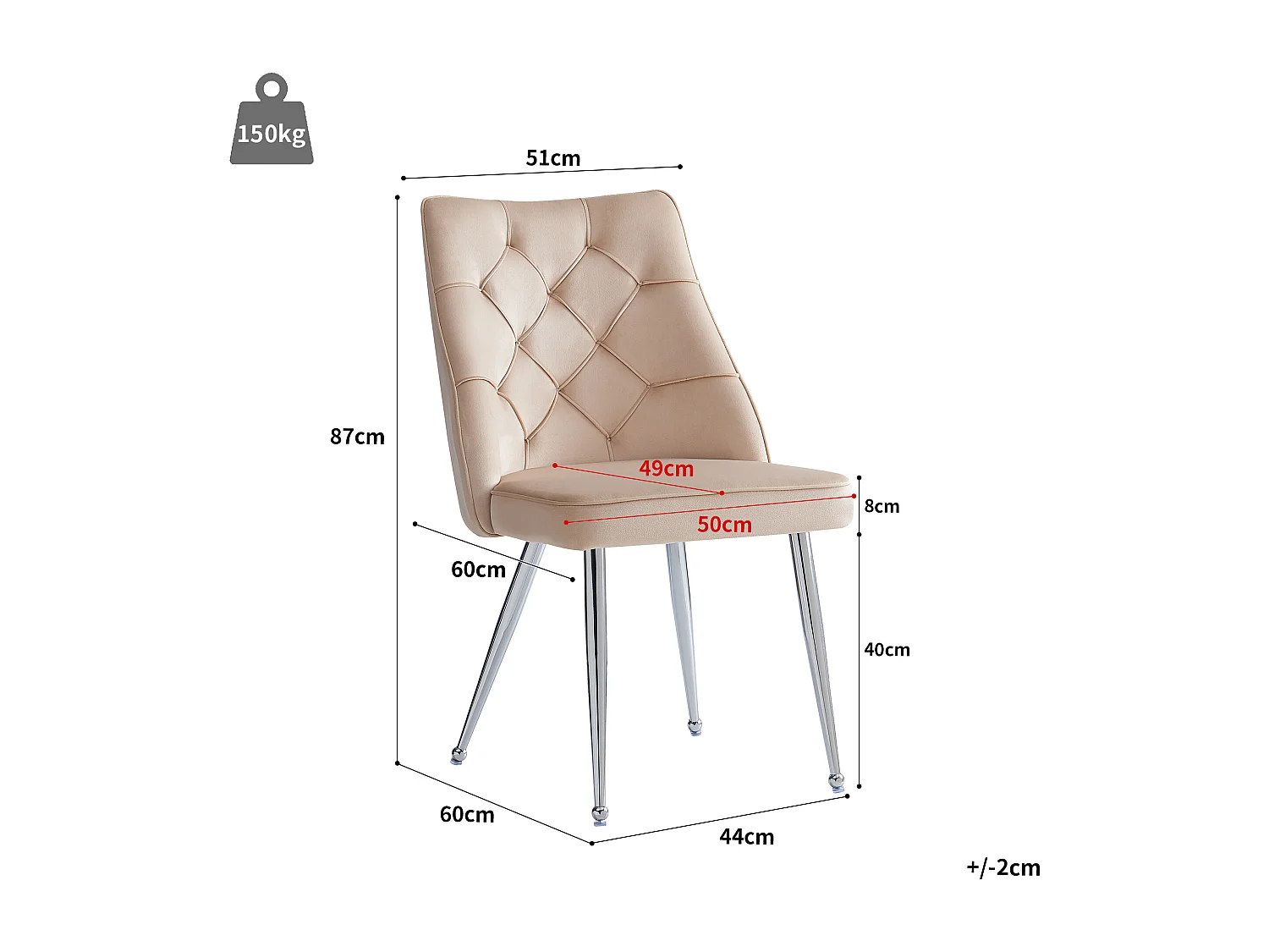 Set van 4 stoelen - Hoogwaardig fluweel - Metalen poten - Beige