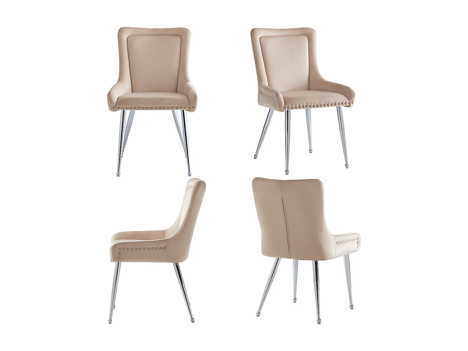 Conjunto de 4 cadeiras - Veludo de alta qualidade - Estilo moderno - Bege