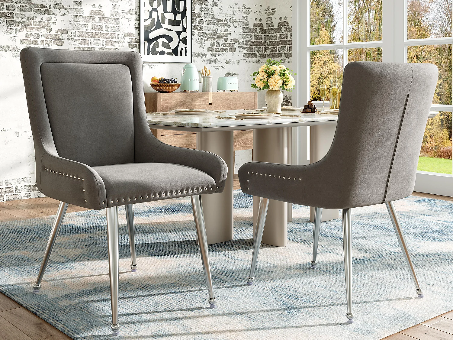 Lot de 2 chaises - Velours de haute qualité - style moderne - Gris