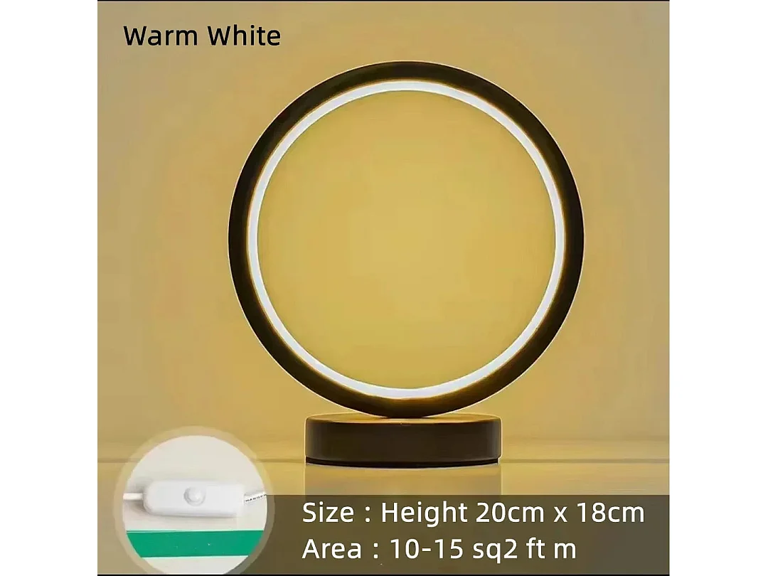 Lampe de Table LED Circulaire Dimmable – Design Anneau Minimaliste, Éclairage d'Ambiance pour Chambre, Salon, Hôtel, Restaurant – Blanc C-Warm