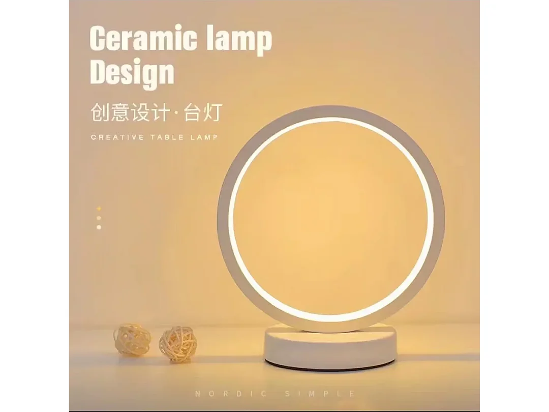 Lampe de Table LED Circulaire Dimmable – Design Anneau Minimaliste, Éclairage d'Ambiance pour Chambre, Salon, Hôtel, Restaurant – Blanc C-Warm