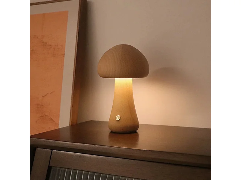 Veilleuse Champignon LED Tactile en Bois - 3 niveaux de luminosité, USB rechargeable - Décoration Moderne Chambre/Salon (Modèle G)