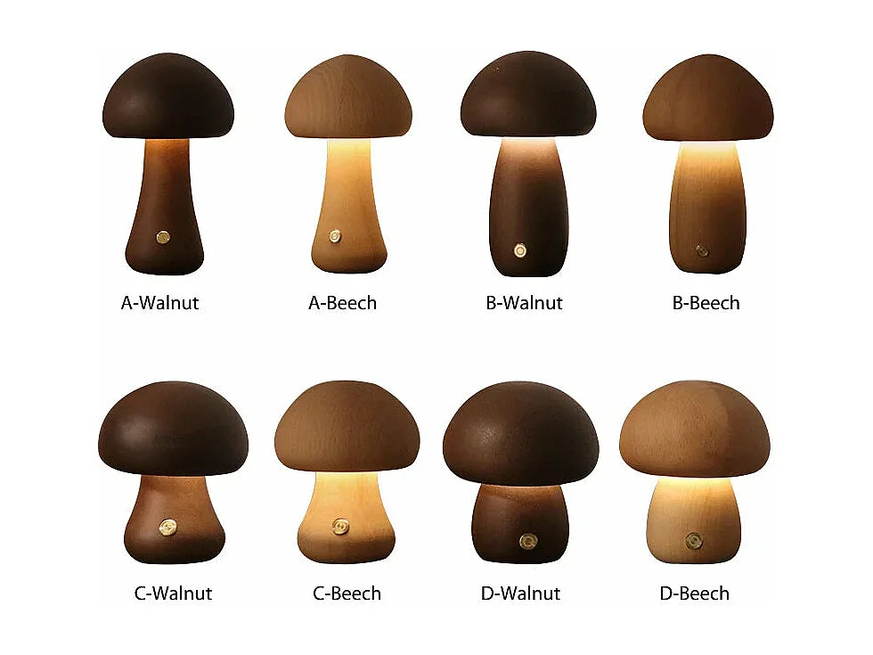 Veilleuse Champignon LED Tactile en Bois - 3 niveaux de luminosité, USB rechargeable - Décoration Moderne Chambre/Salon (Modèle G)