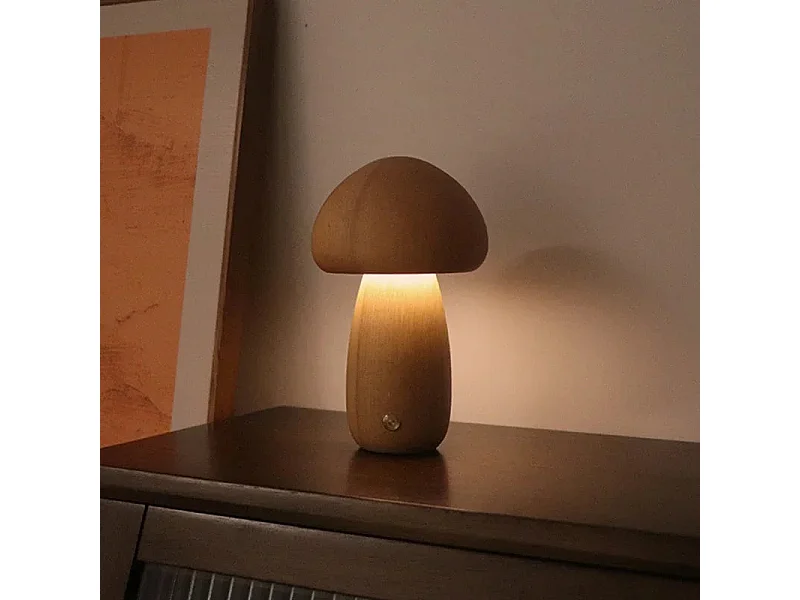Veilleuse Champignon LED Tactile en Bois - 3 niveaux de luminosité, USB rechargeable - Décoration Moderne Chambre/Salon (Modèle G)