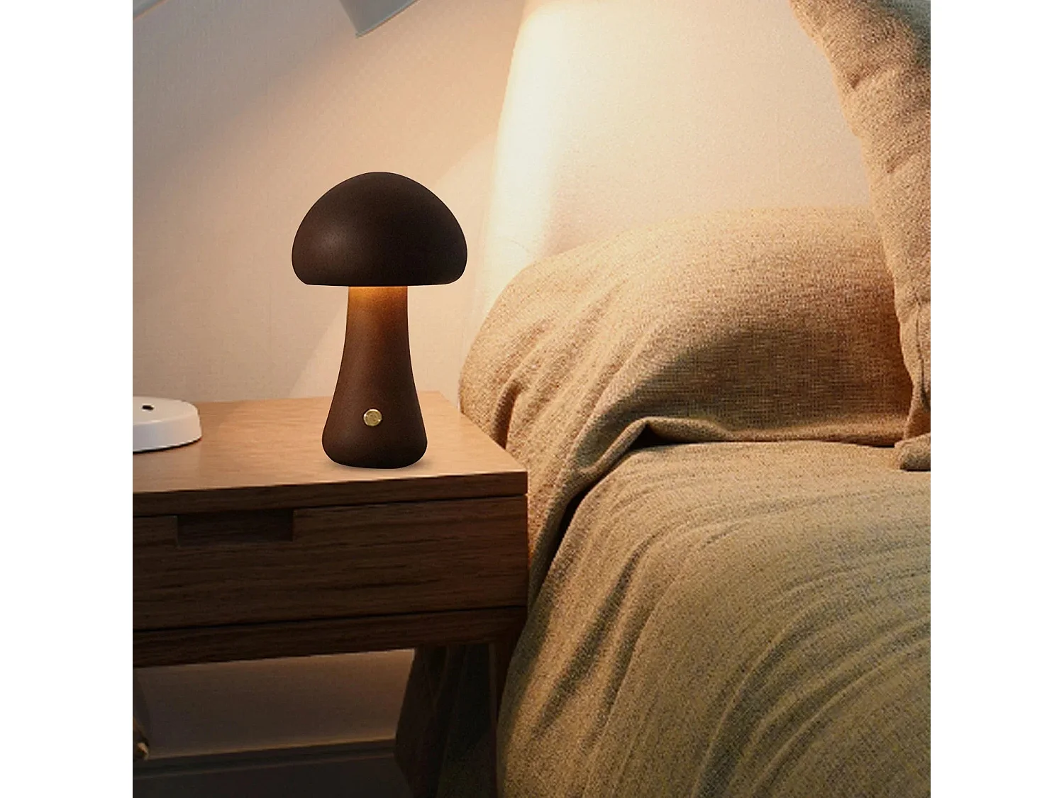 Veilleuse Champignon LED Tactile en Bois - 3 niveaux de luminosité, USB rechargeable - Décoration Moderne Chambre/Salon (Modèle G)