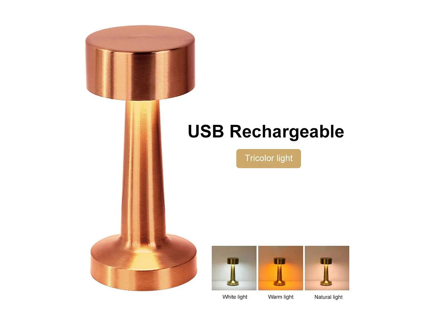 Lampe de table métal rétro - Veilleuse LED rechargeable à commande tactile, 3 teintes. Décoration intérieure (chambre, bar, restaurant, bureau) - Argent