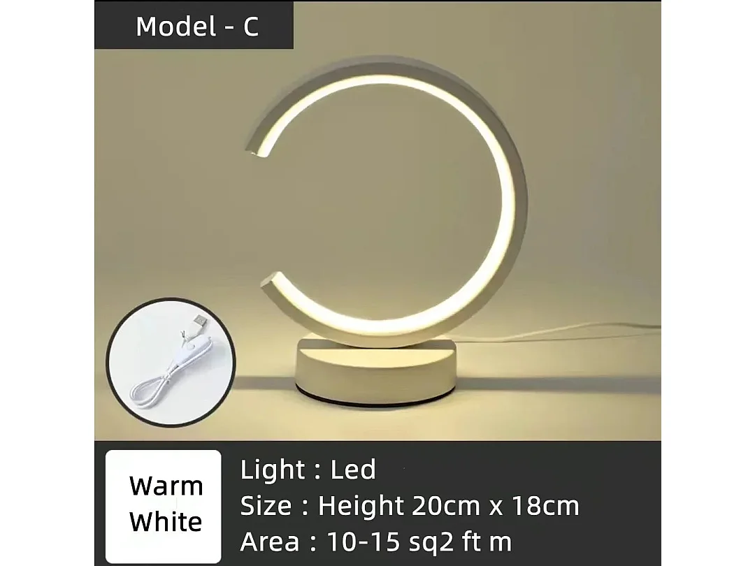 Lampe LED de table circulaire dimmable - Design minimaliste en anneau, éclairage d'ambiance pour chambre, salon (Blanc)