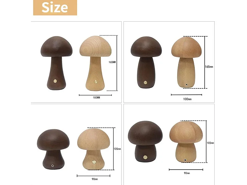 Lampe LED Champignon Veilleuse Tactile Bois - 3 Luminosités Réglables, USB Rechargeable, Déco Moderne Chambre/Salon