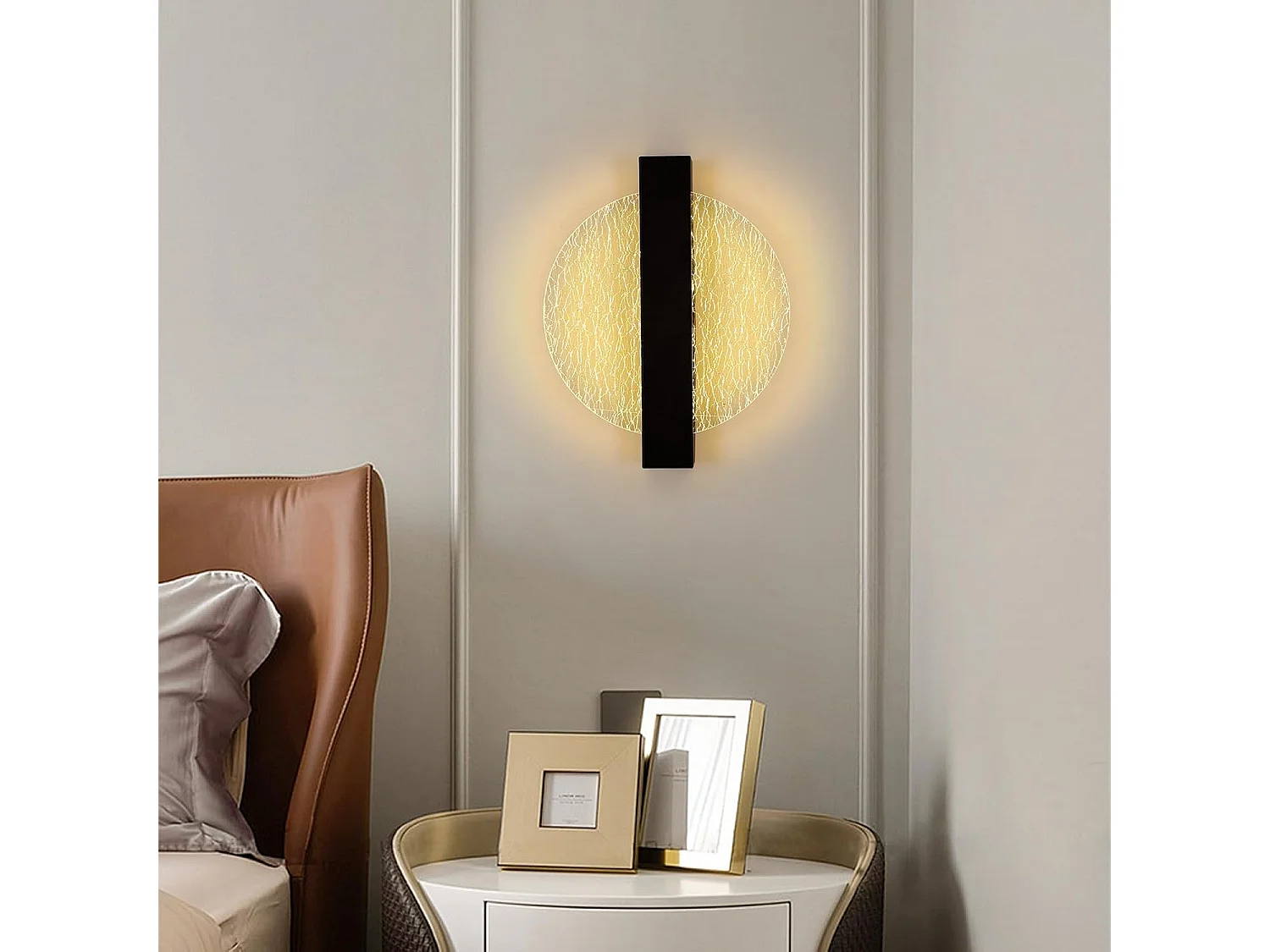 Applique Murale Intérieure LED, 12W 1500LM Noir Ronde Lampe Murale Moderne, Créative Éclairage Mural pour Salon, Chambre à Coucher, Couloir, Escaliers
