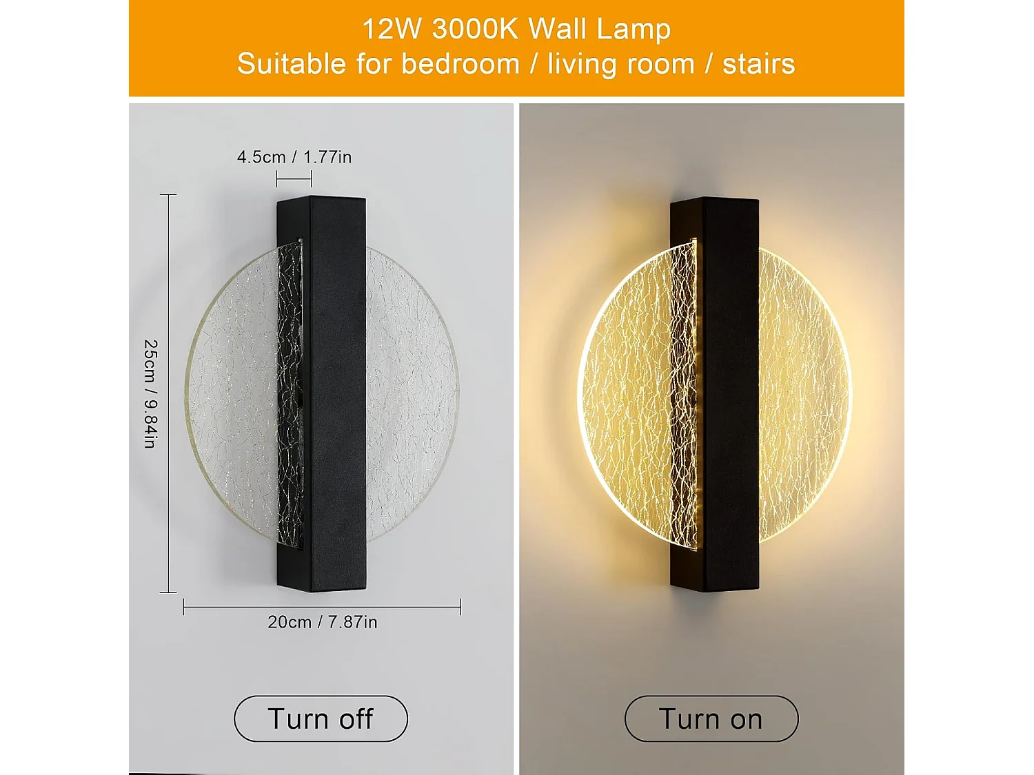 Applique Murale Intérieure LED, 12W 1500LM Noir Ronde Lampe Murale Moderne, Créative Éclairage Mural pour Salon, Chambre à Coucher, Couloir, Escaliers