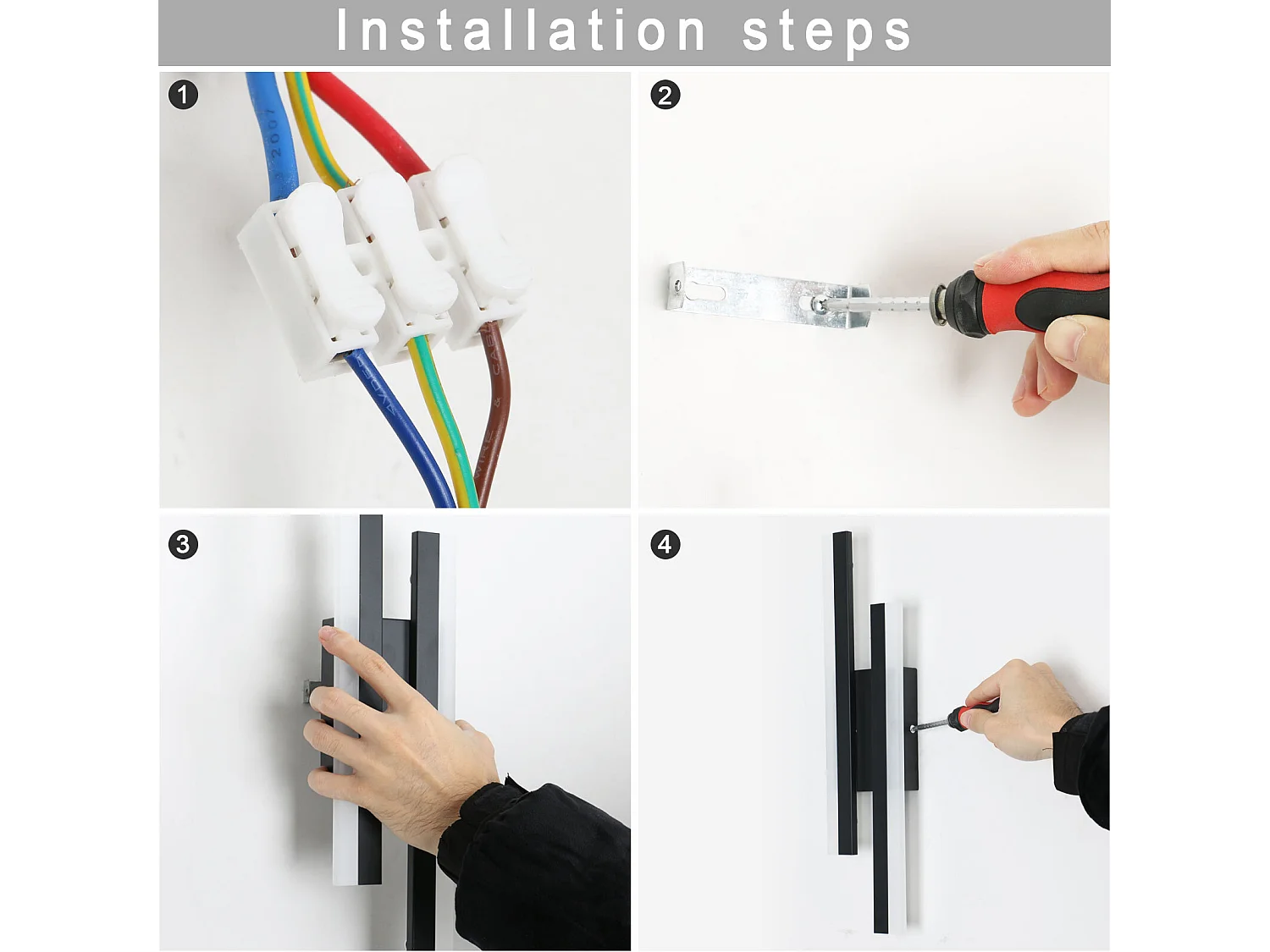 Lampe Murale LED Intérieure, 16W Moderne 3000K Lumière Chaude, Acrylique Noir pour Chambre, Salon, Couloir, Escalier