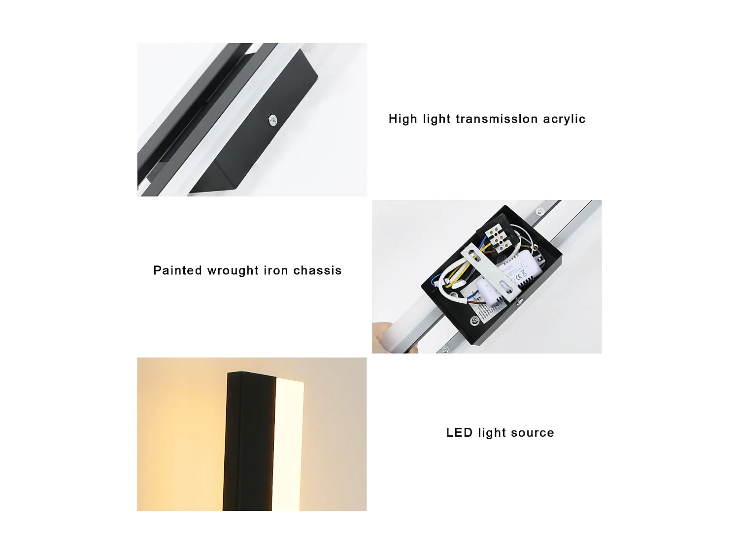 Lampe Murale LED Intérieure, 16W Moderne 3000K Lumière Chaude, Acrylique Noir pour Chambre, Salon, Couloir, Escalier