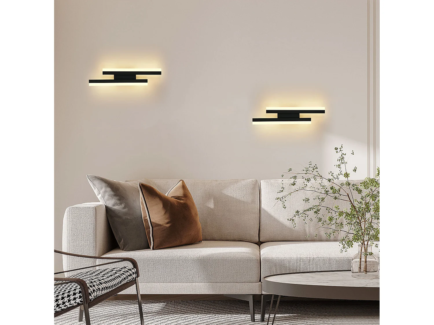 Lampe Murale LED Intérieure, 16W Moderne 3000K Lumière Chaude, Acrylique Noir pour Chambre, Salon, Couloir, Escalier