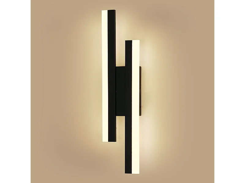 Lampe Murale LED Intérieure, 16W Moderne 3000K Lumière Chaude, Acrylique Noir pour Chambre, Salon, Couloir, Escalier