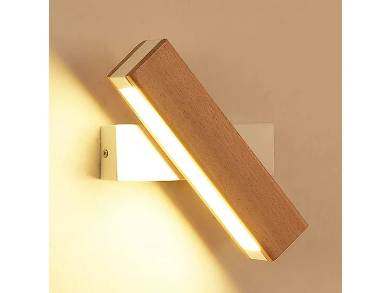 Applique Murale Intérieur LED, Rotation 360°avec Simple en Bois Massif Éclairage Lampe Murale Moderne pour Chambre Bureau Couloir Salon, Blanc Chaud (21CM)