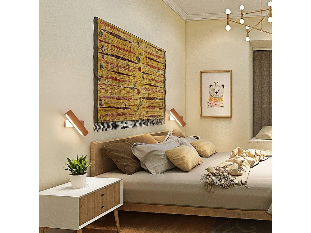 Applique Murale Intérieur LED, Rotation 360°avec Simple en Bois Massif Éclairage Lampe Murale Moderne pour Chambre Bureau Couloir Salon, Blanc Chaud (21CM)