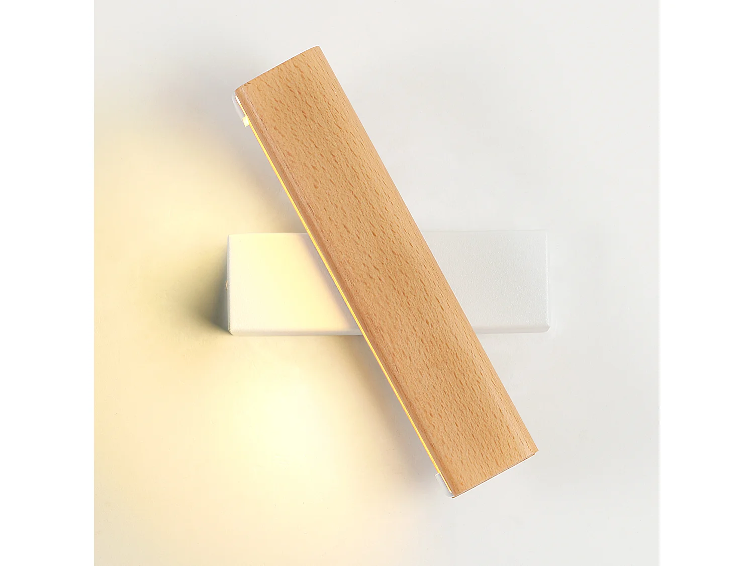 Applique Murale Intérieur LED, Rotation 360°avec Simple en Bois Massif Éclairage Lampe Murale Moderne pour Chambre Bureau Couloir Salon, Blanc Chaud (21CM)