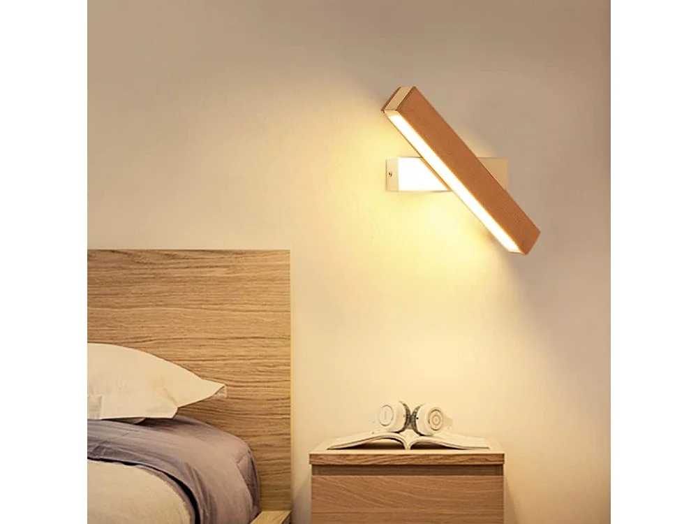 Applique Murale Intérieur LED, Rotation 360°avec Simple en Bois Massif Éclairage Lampe Murale Moderne pour Chambre Bureau Couloir Salon, Blanc Chaud (21CM)